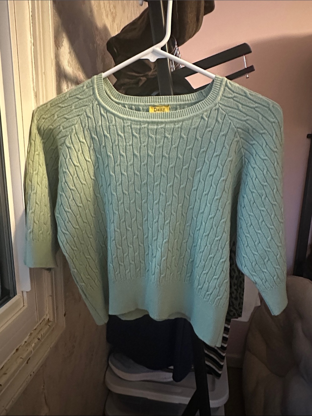 Daisy Green Crewneck Cable-Knit Sweater